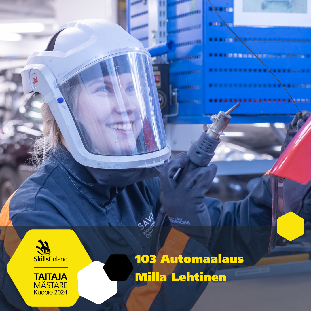 Taitaja-finalisti harjoittelemassa automaalausta.